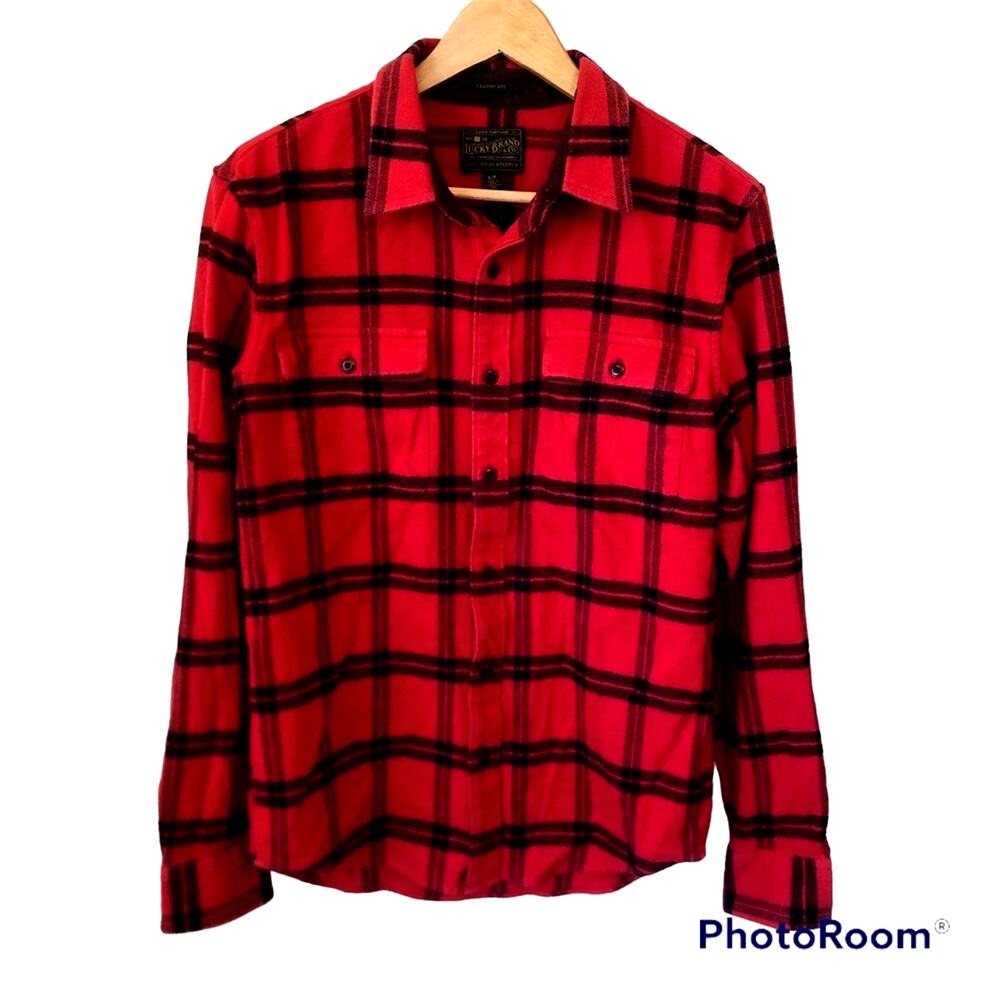 Lucky Brand Flannel Shirt Mens Shacket Plaid Red Black Work Western Gorpcore